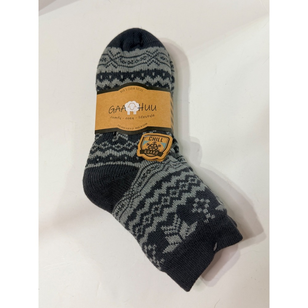 GAAHUU Mens Cabin Socks Fair Isle Gray Chill Guard Winter Cozy Socks Sz 9-13 NEW
